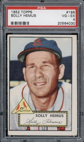 1952 Topps Solly Hemus #196 St. Louis Cardinals RC PSA 4 front of card