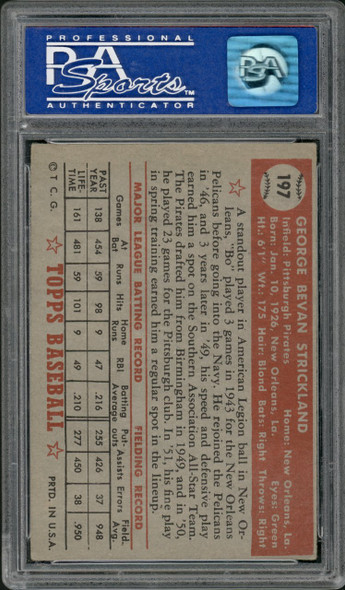 1952 Topps George Strickland #197 Pittsburgh Pirates RC PSA 5 back of card