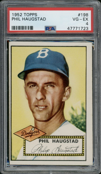 1952 Topps Phil Haugstad #198 Brooklyn Dodgers RC PSA 4 front of card
