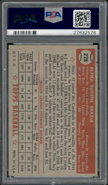 1952 Topps Al Brazle #228 St. Louis Cardinals PSA 4 back of card