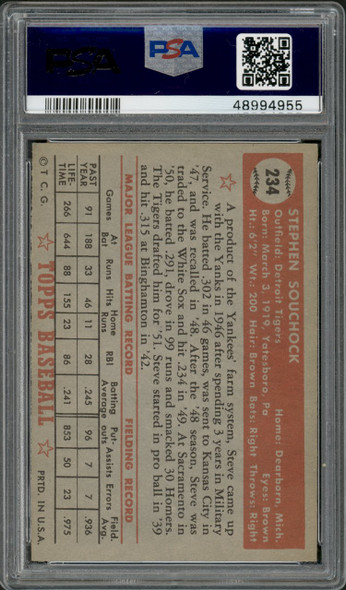 1952 Topps Steve Souchock #234 Detroit Tigers RC PSA 5 back of card