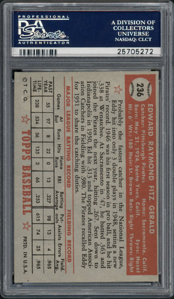 1952 Topps Ed Fitz Gerald #236 Pittsburgh Pirates PSA 4 back of card