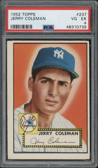 1952 Topps Jerry Coleman #237 New York Yankees PSA 4 front of card