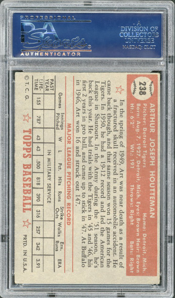 1952 Topps Art Houtteman #238 Detroit Tigers PSA 4 back of card