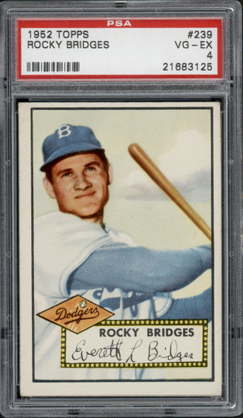 1952 Topps Rocky Bridges #239 Brooklyn Dodgers RC PSA 4 front of card