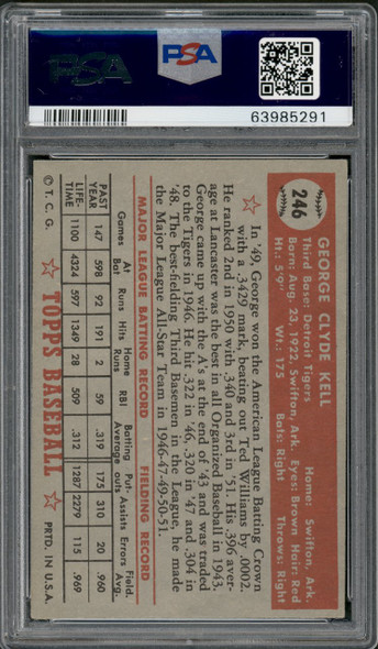 1952 Topps George Kell #246 Detroit Tigers PSA 4 back of card