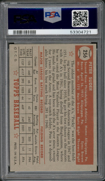 1952 Topps Pete Suder #256 Philadelphia Athletics PSA 4 back of card