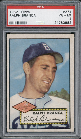 1952 Topps Ralph Branca #274 Brooklyn Dodgers PSA 4 front of card