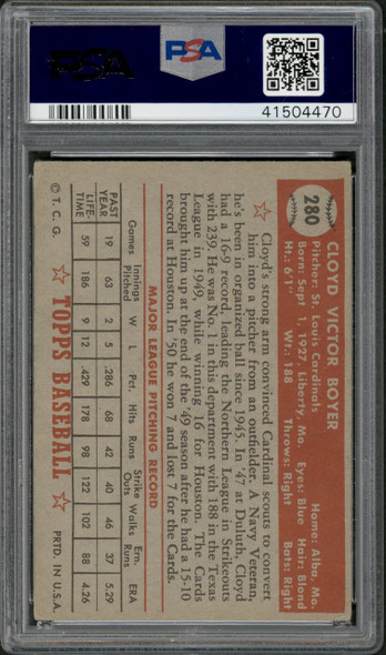 1952 Topps Cloyd Boyer #280 St. Louis Cardinals PSA 4 back of card