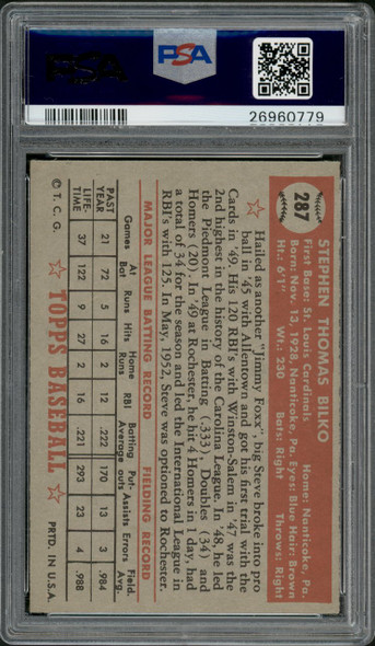 1952 Topps Steve Bilko #287 St. Louis Cardinals PSA 4 back of card