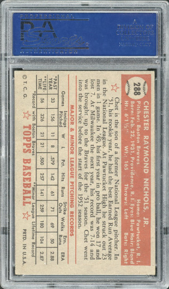 1952 Topps Chet Nichols #288 Boston Braves RC PSA 5 back of card