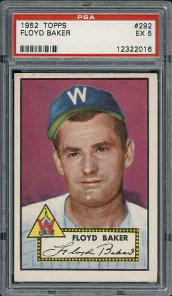 1952 Topps Floyd Baker #292 Washington Senators PSA 5 front of card