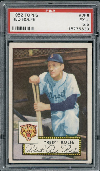 1952 Topps Red Rolfe #296 Detroit Tigers PSA 5.5 front of card