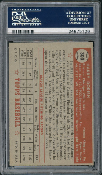 1952 Topps Harry Dorish #303 Chicago White Sox PSA 6 back of card