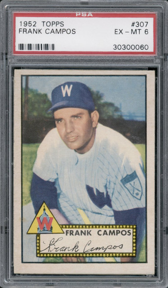 1952 Topps Frank Campos #307 Washington Senators RC PSA 6 front of card