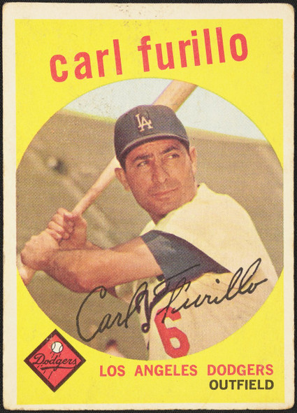 1959 Topps Carl Furillo #206 White Back Los Angeles Dodgers Low Grade - Marks R100127 front of card