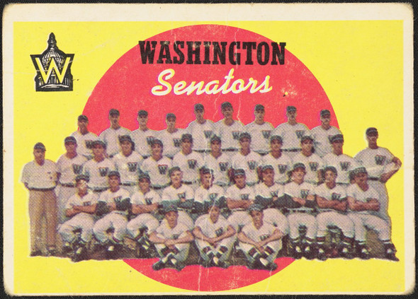 1959 Topps Washington Senators #397 Team Checklist Washington Senators Low Grade - Creases R100169 front of card