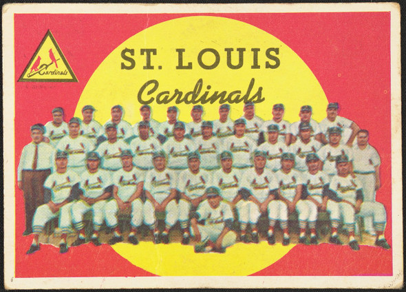 1959 Topps St. Louis Cardinals #223 Team Checklist White Back St. Louis Cardinals Low Grade - Creases R100180 front of card