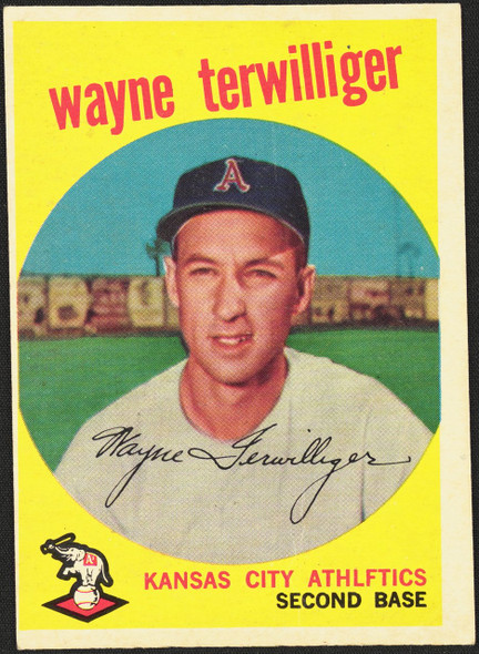 1959 Topps Wayne Terwilliger #496 Kansas City Athletics Error: ATHLFTICS on front EX R100267 front of card