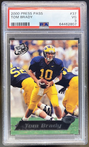 Front of 2000 Press Pass Tom Brady #37 RC PSA 3