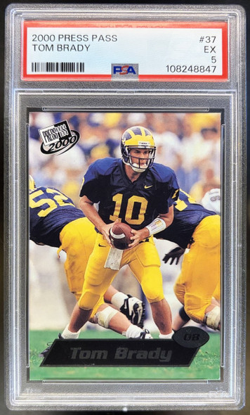 Front of 2000 Press Pass Tom Brady #37 RC PSA 5