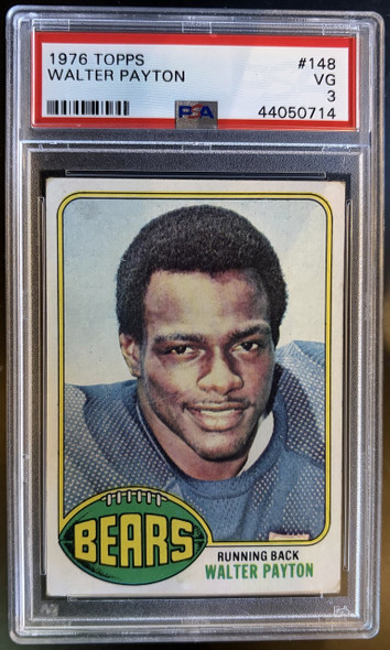 Front of 1976 Topps Walter Payton #148 HOF RC PSA 3