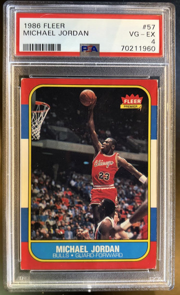 Front of 1986 Fleer Michael Jordan #57 HOF RC PSA 4