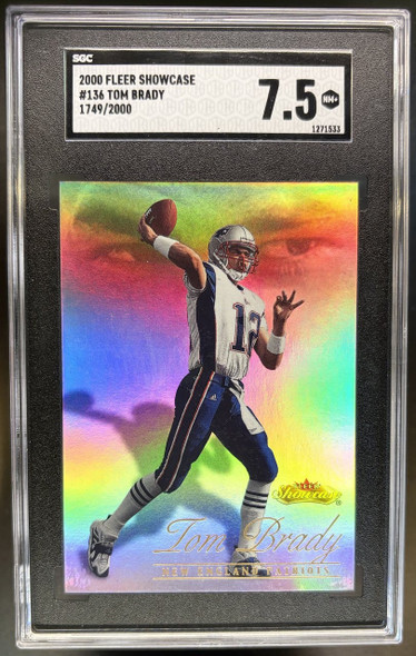 Front of 2000 Fleer Showcase Tom Brady #136 /2000 RC SGC 7.5