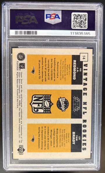 Back of 2000 UD Vintage Brady / Redmond #14 Preview /1000 RC PSA 4