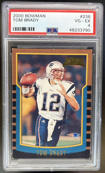 Front of 2000 Bowman Tom Brady #236 RC PSA 4