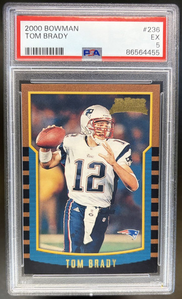 Front of 2000 Bowman Tom Brady #236 RC PSA 5