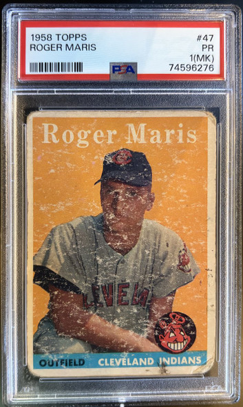 Front of 1958 Topps Roger Maris #47 RC PSA 1 (MK)