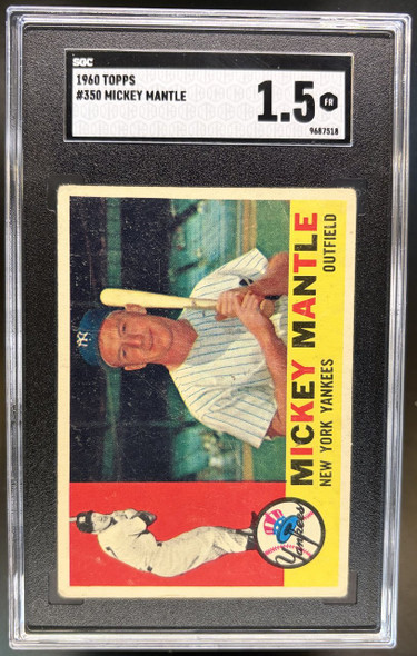 Front of 1960 Topps Mickey Mantle #350 HOF SGC 1.5