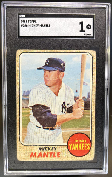 Front of 1968 Topps Mickey Mantle #280 HOF SGC 1