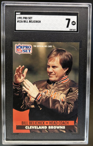 Front of 1991 Pro Set Bill Belichick #126 RC SGC 7
