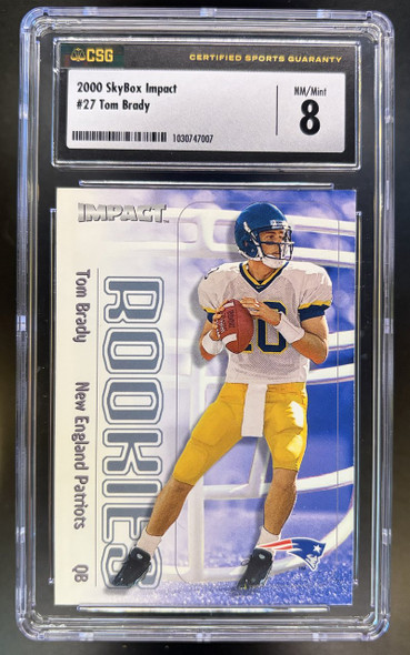 Front of 2000 SkyBox Impact Tom Brady #27 RC CSG 8