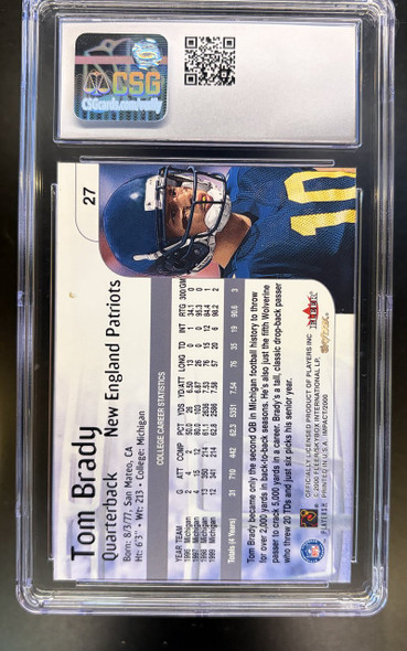 Back of 2000 SkyBox Impact Tom Brady #27 RC CSG 8