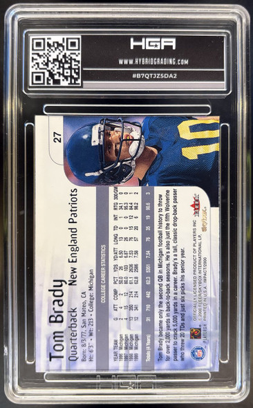 Back of 2000 SkyBox Impact Tom Brady #27 RC HGA 8.5