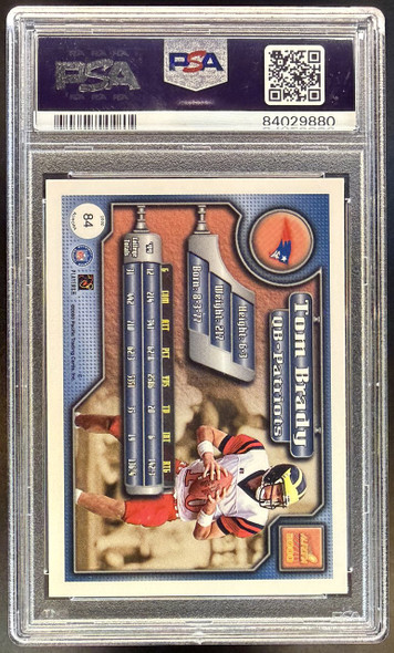 Back of 2000 Pacific Aurora Tom Brady #84 RC PSA 6