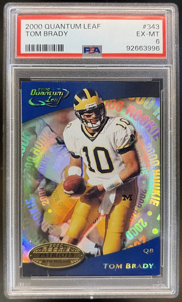 Front of 2000 Quantum Leaf Tom Brady #343 RC PSA 6