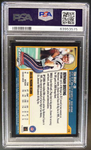 Back of 2000 Bowman Chrome Tom Brady #236 RC PSA 7