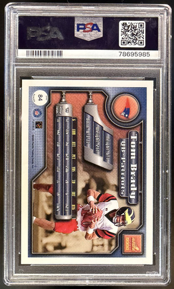 Back of 2000 Pacific Aurora Tom Brady #84 RC PSA 7