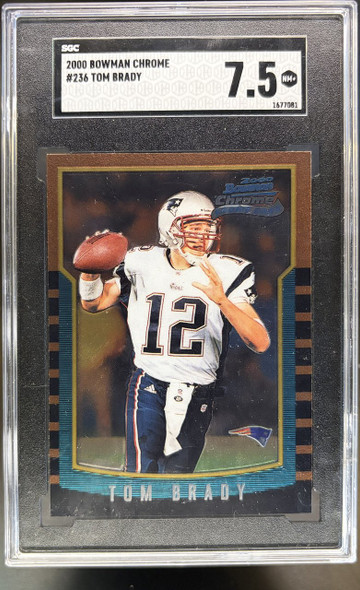 Front of 2000 Bowman Chrome Tom Brady #236 RC SGC 7.5
