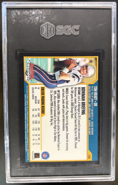 Back of 2000 Bowman Chrome Tom Brady #236 RC SGC 7.5