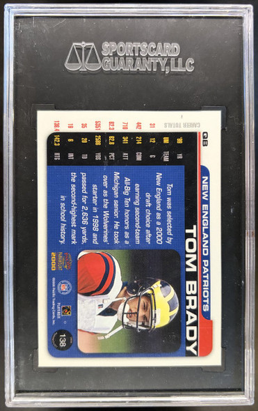 Back of 2000 Pacific Paramount Tom Brady #138 RC SGC 8.5
