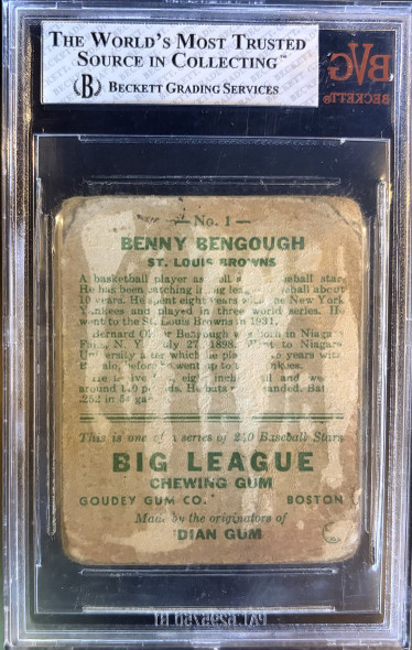 Back of 1933 Goudey Benny Bengough #1 BVG 1
