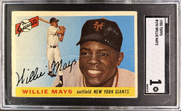 Front of 1955 Topps Willie Mays #194 HOF SGC 1
