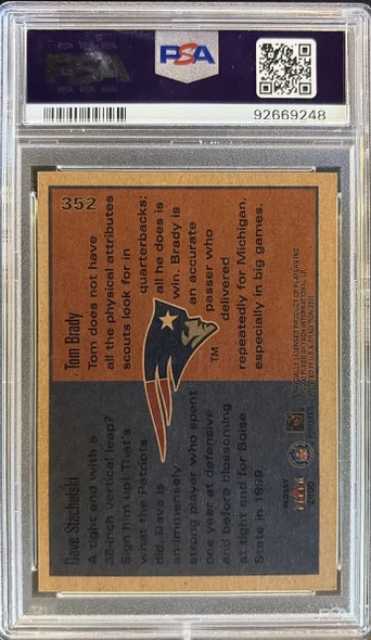Back of 2000 Fleer Tradition Tom Brady / David Stachelski #352 Glossy RC PSA 6
