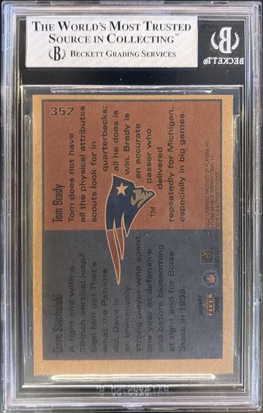 Back of 2000 Fleer Tradition Tom Brady / David Stachelski #352 Glossy RC BGS 7.5