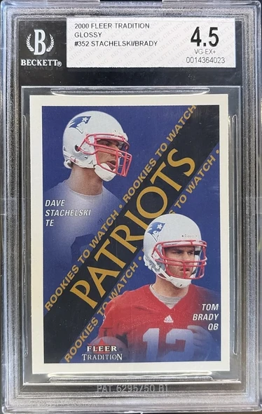 Front of 2000 Fleer Tradition Tom Brady / David Stachelski #352 Glossy RC BGS 4.5